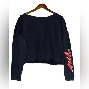 Nike Dri-Fit Women L Crop Sweatshirt Sporty Oversize Athletic Workout‎ NEW